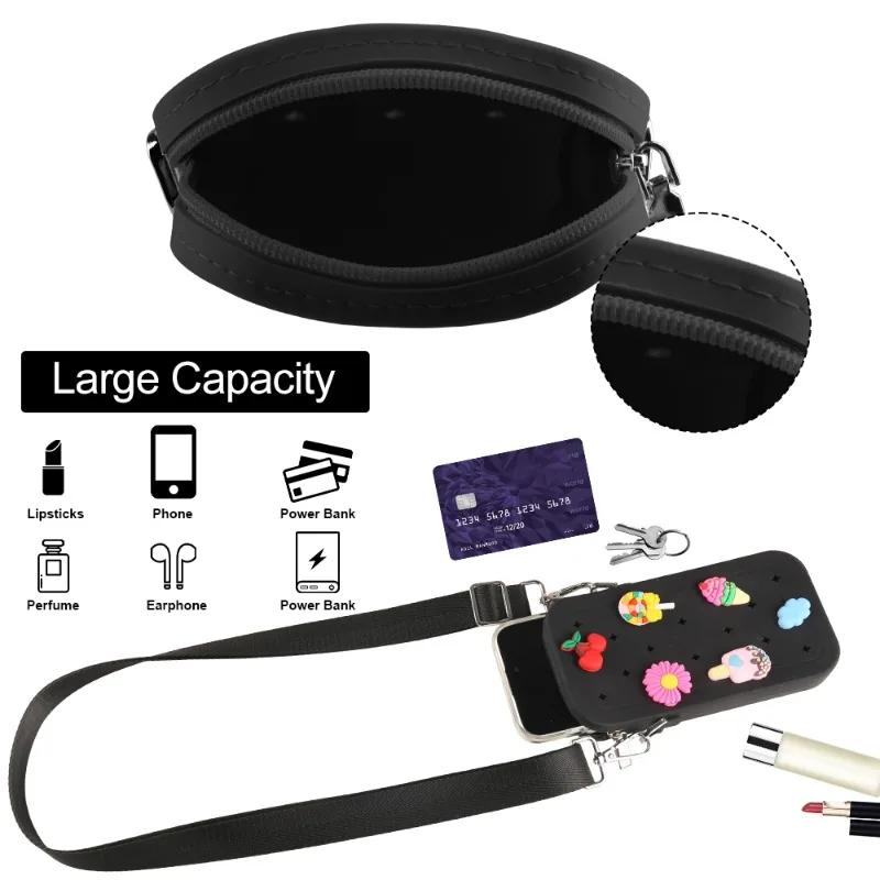 Multifunction Portable Silicone Crossbody Bag Waterproof Zipper Travel Phone Bag Solid Color Color Storage Organizer for Phone view 5