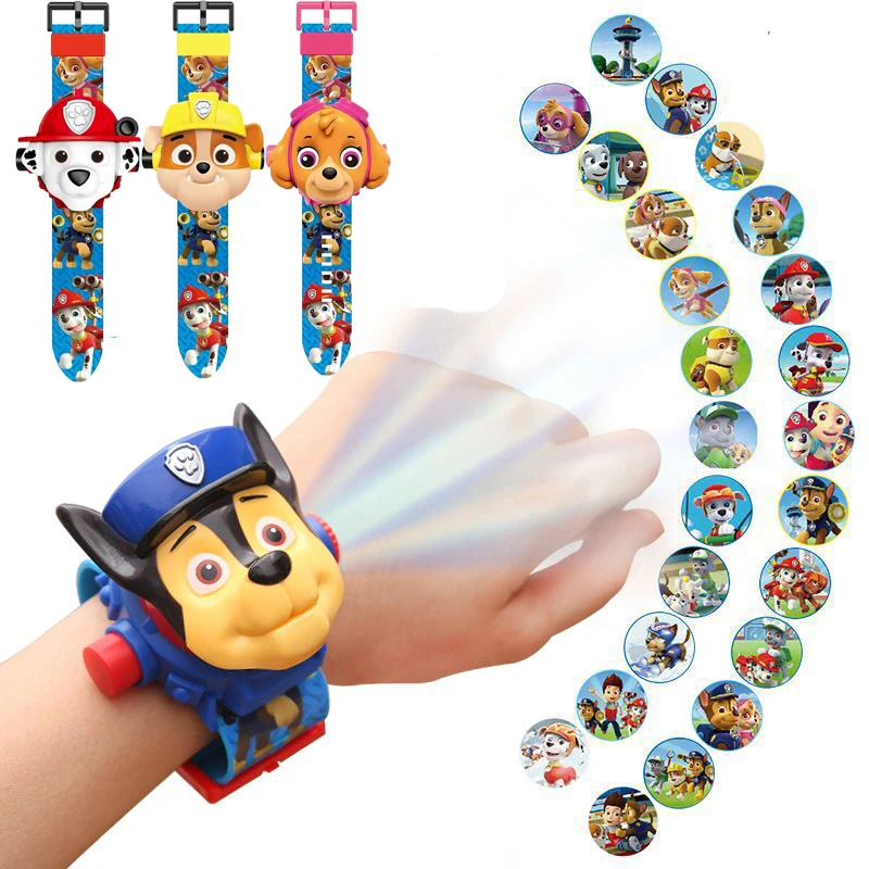 Paw Patrol 3D Projection Digital Watch Toys Set Dog Puppy Patrulla Canina Anime Action Figures Model Toy Marshall Chase Kid Gift