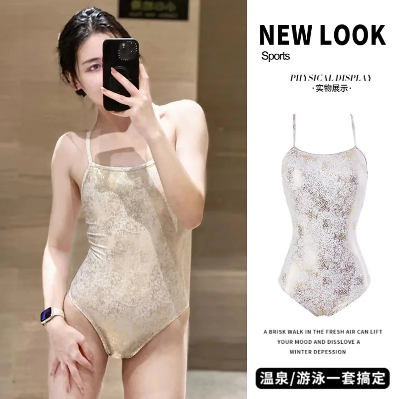 

2024 New Swimsuit Female Korean White Moonlight Small Goldfish Swimsuit Sexy Backless One-piece Spa Swimsuit