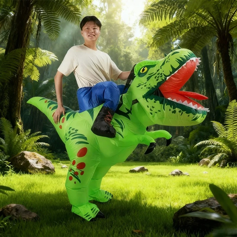 

Adult Ride-On Inflatable Green T-Rex Costume Realistic Dinosaur Ride Outfit Christmas Party Cosplay Carnival Novelty Dress-Up