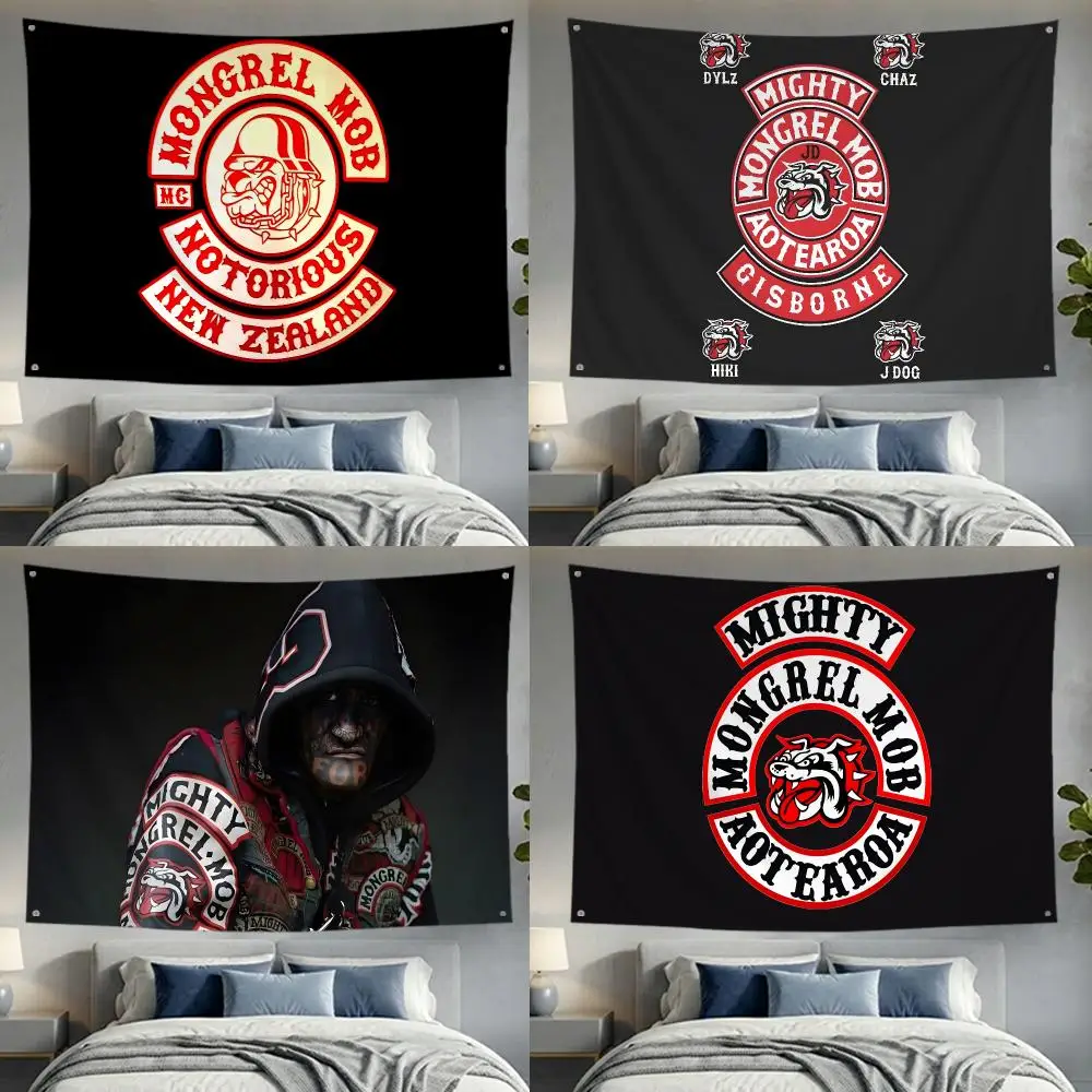 Gang Culture Mongrel Mob Flags Lightweight no edging four rings hanging for indoor and outdoor decor