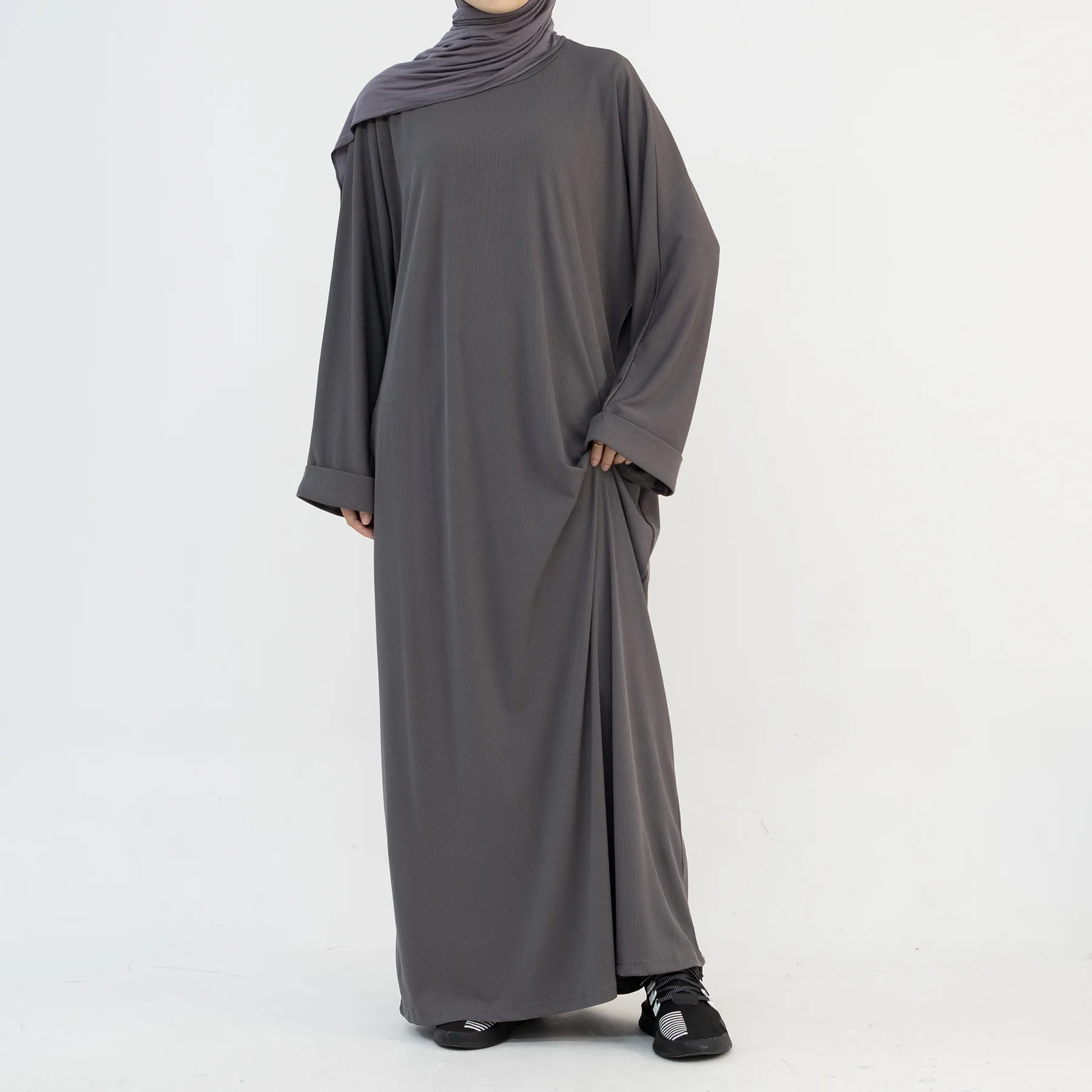 

Fashion Abaya Hijab Women Muslim Dress Autumn Winter Ribbed Solid Party Vestidos Dubai Turkey Robe Islamic Clothing Kaftan
