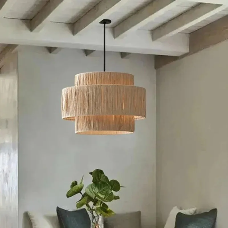 اليابانية المنسوجة الروطان قلادة أضواء اليدوية مصباح السقف غرفة المعيشة غرفة نوم الطعام مطعم عاكس الضوء معلقة الخفيفة #2