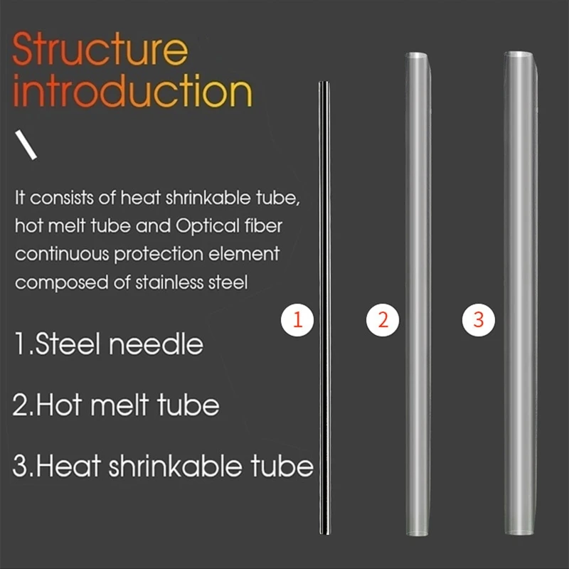 Od1.3mm luvas de proteção de emenda de fusão de fibra óptica 45mm 60mm preshunk 304 peças de aço inoxidável de alta qualidade 100
