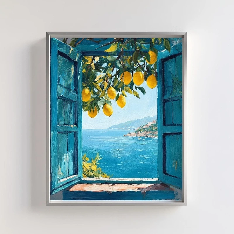 1pc Coastal Lemon Tree Italian Landscape Canvas Poster Canvas Print Modern Wall Art Prints Suitable for Room Decortions Gifts