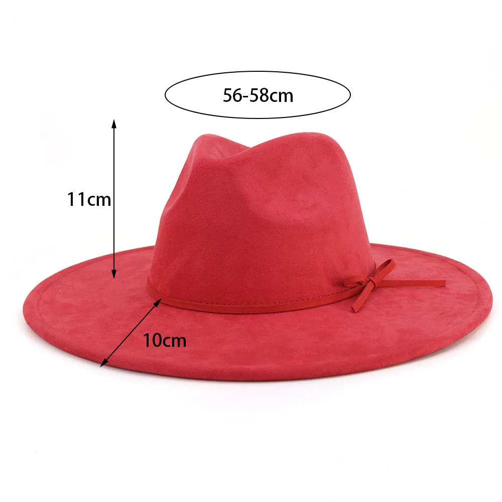 Suede fedora hat with same color accessories teardrop top wide brim hat for men and women Panama hat chapeau homme   sombrero