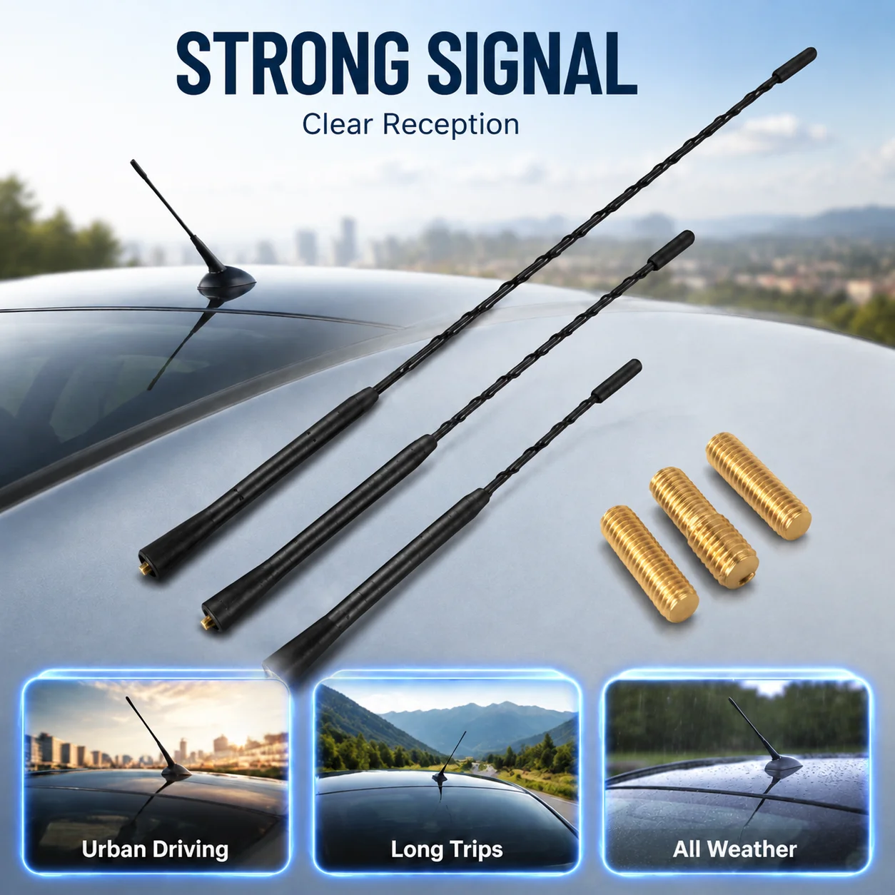 Roof AM/FM Antenna Mast 9/11/16 Inch Spiral Signal Aerial Black Rubber Aluminum for Renault Megane 3 Clio 4 Duster Trafic