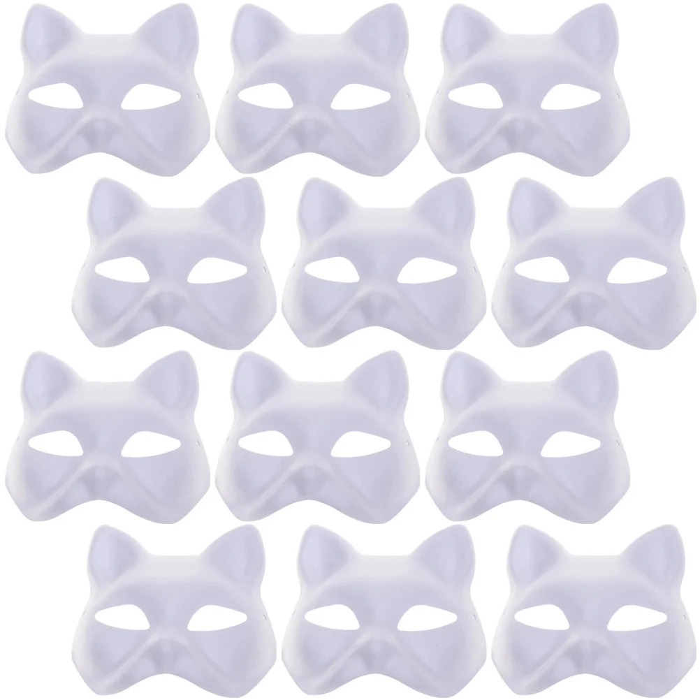 12pcs DIY Blank Masks for Cosplay Half Face Mask Hand Painted Craft Japanese Style Mask Halloween Prom Kids Women