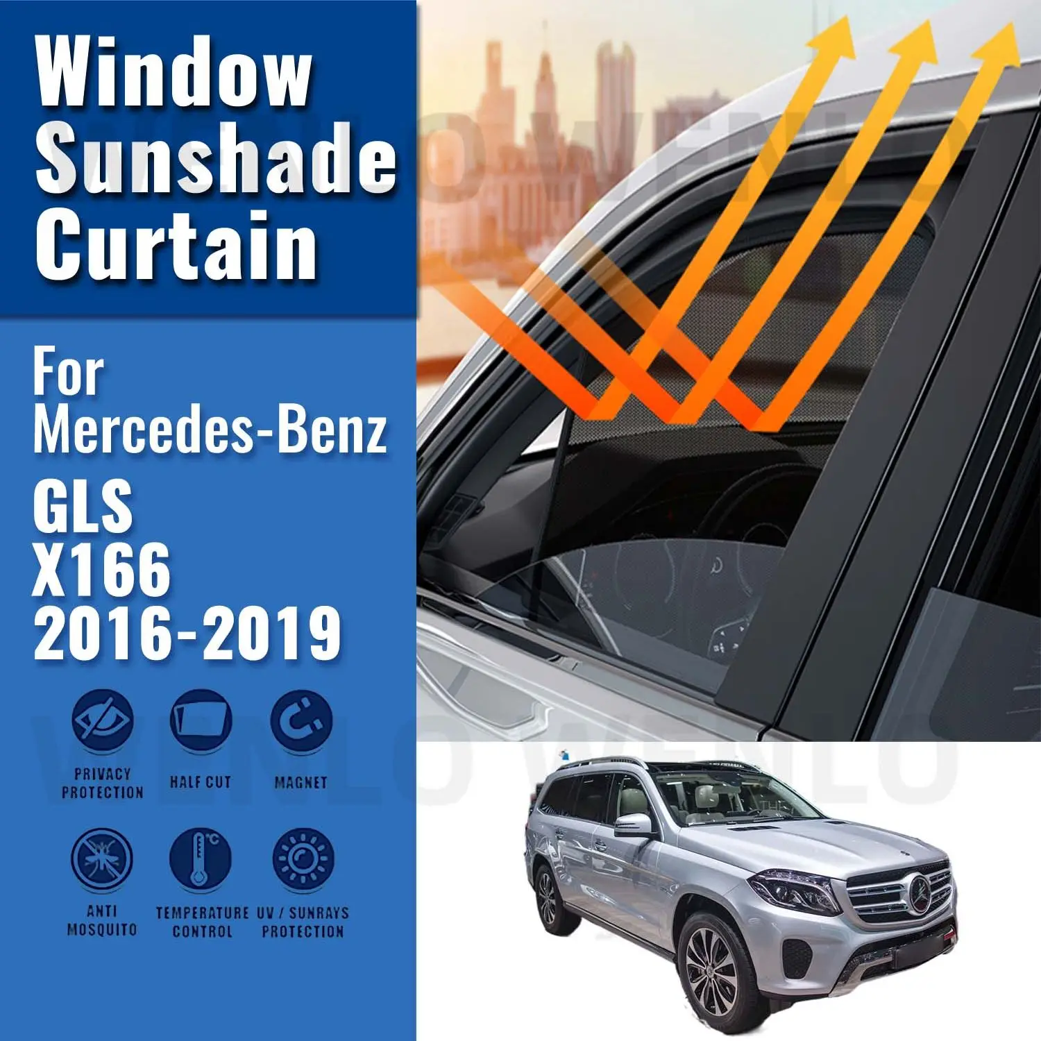 

For Mercedes Benz GLS GL X166 2013-2019 Magnetic Car Sunshade Front Rear Windshield Frame Curtain Side Window Sun Shade