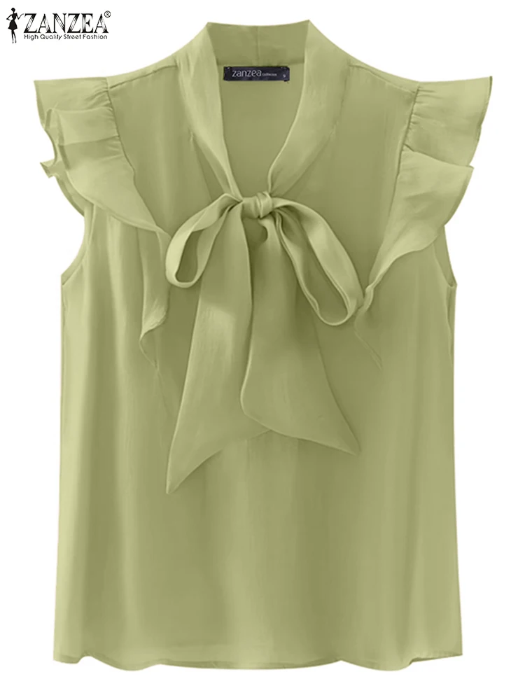 ZANZEA Korean Sleeveless Chiffon Blouses Sweety Lace-up Tank Tops Women Ruffled Stitching Shirt2024 Summer Elegant Holiday Tunic