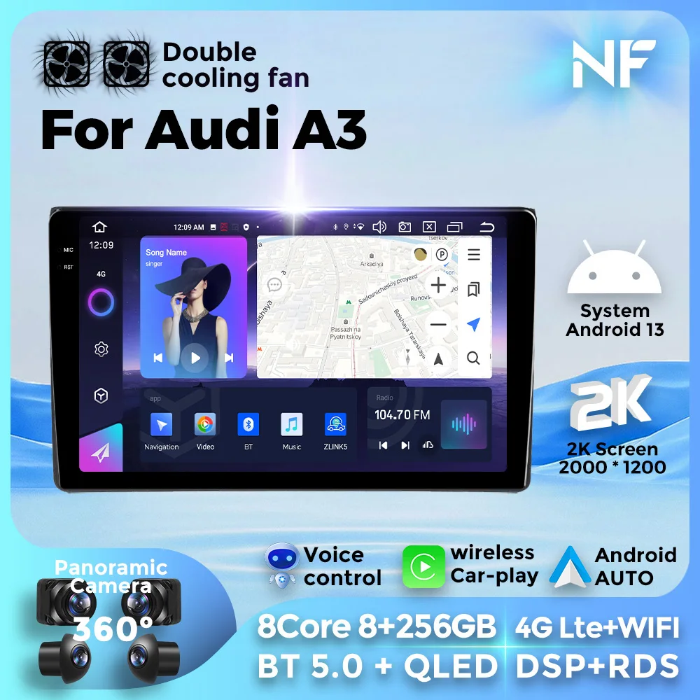 

Android 13 2K Screen Car Radio For Audi A3 8P 2003-2011 S3 RS3 Sportback Multimedia Video Player GPS Navigation Headunit WiFi+4G