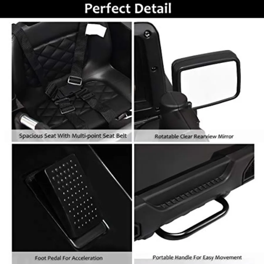 รถยนต์เด็กนั่งขับ 12V ใช้แบตเตอรี่ รถบรรทุกไฟฟ้าพร้อมรีโมทคอนโทรลสำหรับผู้ปกครอง ไฟ LED ประตูเปิดได้สองด้าน เข็มขัดนิรภัย พร้อมเพลง