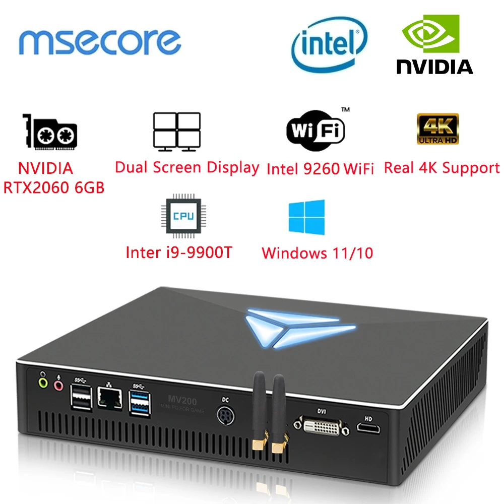 

MSECORE MV200 Intel Core i7i9 Gaming Mini PC RTX2060S 8G Discrete Graphics Office Desktop Computer MiniPC DDR4 NVME WiFi6 BT5.2