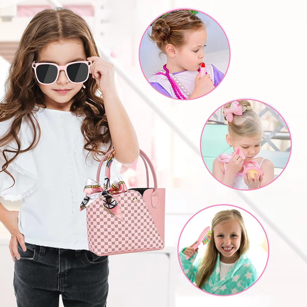Little Girls Play Purse Kids Pretend Play Purse Cell Phone/Makeup/Keys Princess Makeup Purse for Christmas Birthday Gift