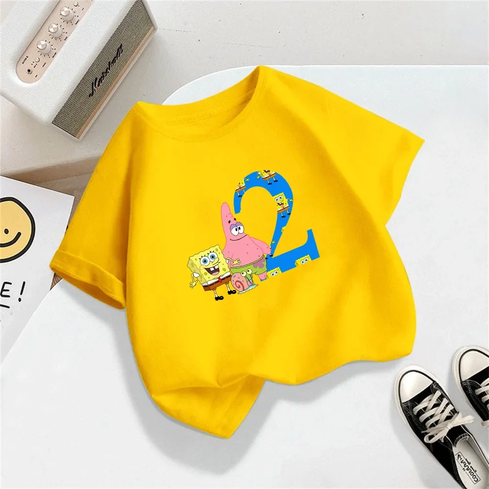 

Spongebob 2025 New Summer T-shirt Top, 1- 15th Birthday Gift, Lucky Numbers, Sports Fashion Casual Wear, Boys And Girls t shirt
