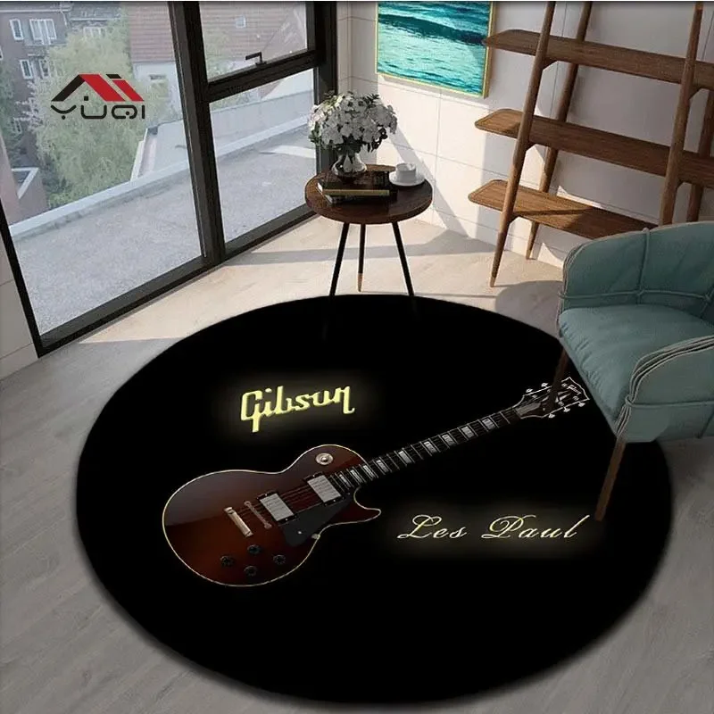 سجادة منطقة مستديرة لموسيقى الجيتار - سجادة أرضية ناعمة غير قابلة للانزلاق لغرفة المعيشة أو غرفة النوم - سجادة بنمط موسيقي، 5 مقاسات متاحة