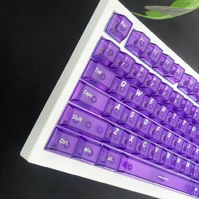 Purple engraved fog-transparent keycaps four-sided transparent personalized keyboard DIY accessories 118-key original height key