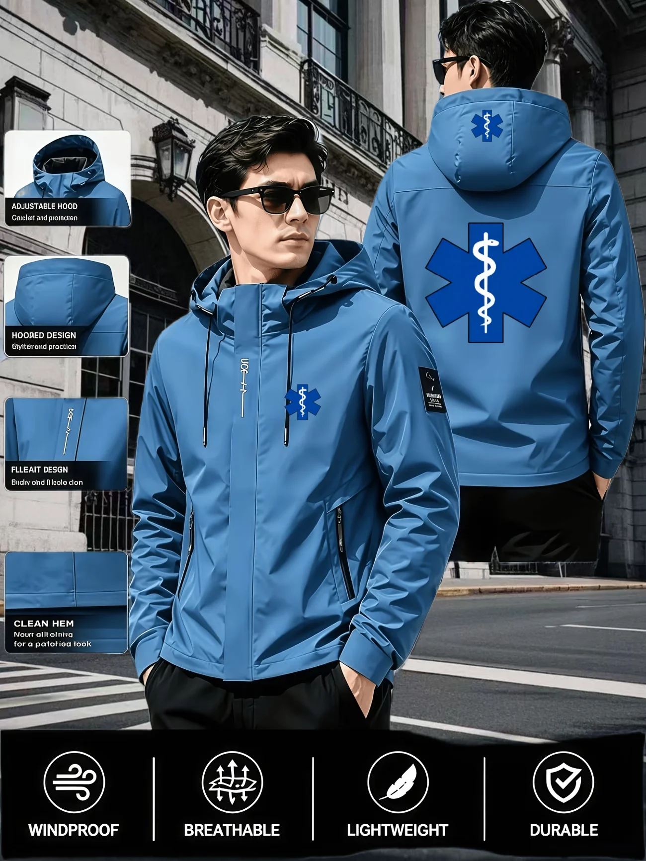2026 brand new outdoor training jacket fashionable men's lightweight letter printed windproof climbing jacket with hooded zipper