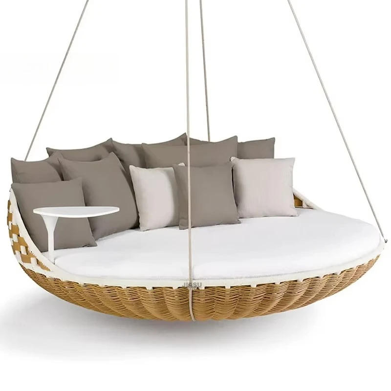 

Outdoor Swing Bed Hanging Daybed Modern Swing Sofa Adult Garden Furniture Porch Rope Wicker Rattan Round Hanging Bed