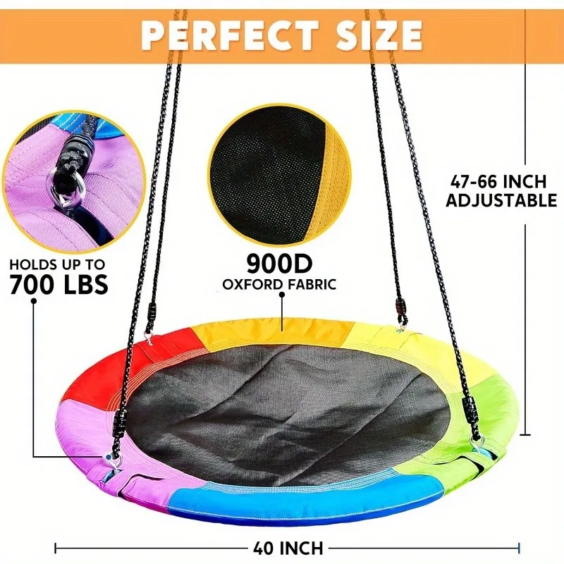 JOYFY 40インチ サウザーツリー スイング 耐荷重700ポンド 900D防水オックスフォード生地 プラットフォームスイングシート 調節可能なロープ付き