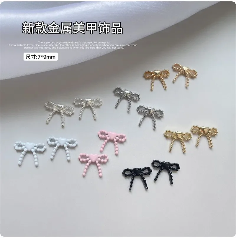 

10pcs New Nail Art charms Heart-shaped Bow Alloy Jewelry Colorful Mini Peach Heart Bow Tie Nail Wearing Decoration