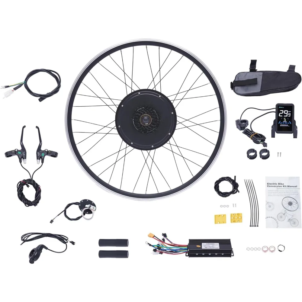 Electric Bicycle Front Wheel Conversion Kit 48V E-Bike Motor Kit with High Speed Brushless Gearless Hub LED Display