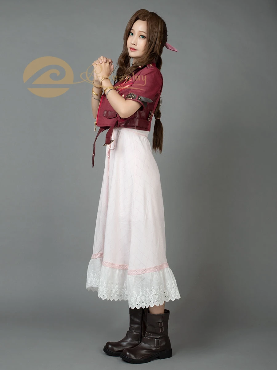 Game FF VII Crisis Core Aerith Gainsborough Cosplay Costume Women Halloween Outfits mp005508