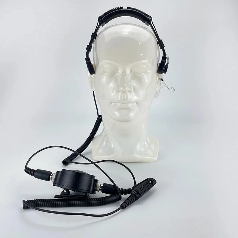 K5 Telescopic Throat Mic Telephone Headset Large Transmit Button Motorola GP328 GP338 PRO766 50 Series Radios Air Duct Headband