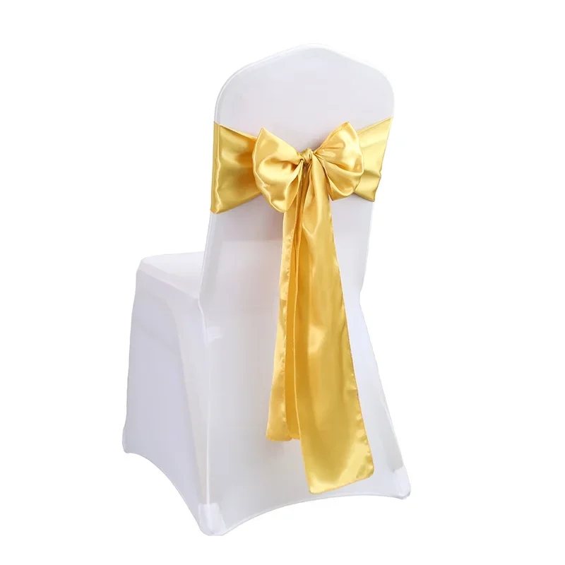 Satin Chair Sash Bow Decorative Chair Ribbon for Wedding Banquet Party Event Chair Cover Decoration