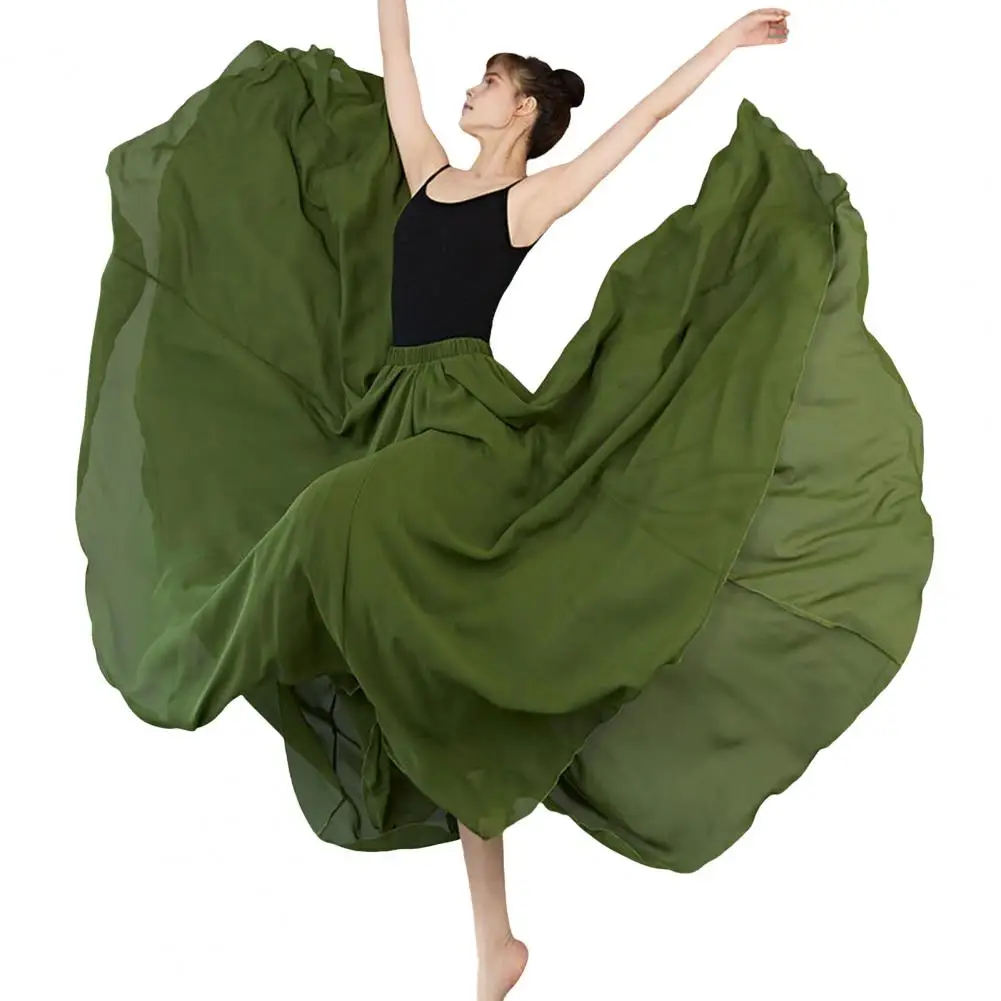 Gonna da ballo elastica in vita gonna da ballo con orlo Flowy garza multistrato in Chiffon elastico in vita tinta unita per danza Cosplay di balletto