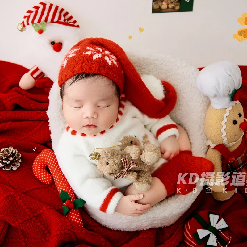 عيد الميلاد الوليد التصوير الزي الزنجبيل رجل محبوك رومبير سانتا بوم بوم قبعة الجوارب الطفل عيد الميلاد صور تبادل لاطلاق النار الدعائم