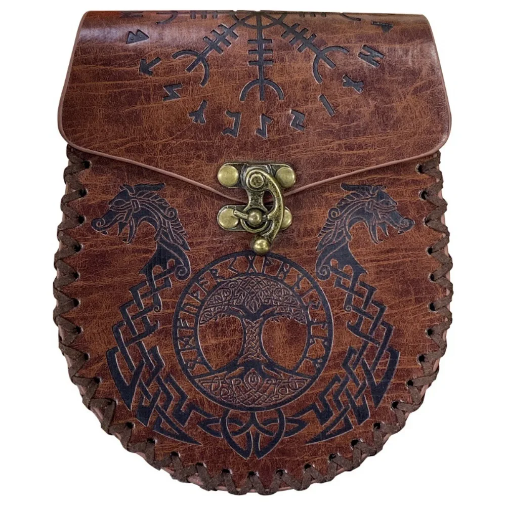 

Retro Vintage Medieval Waist Bag Dragon Wolf Pattern Halloween Cosplay Drawstring Bag Coin Purse