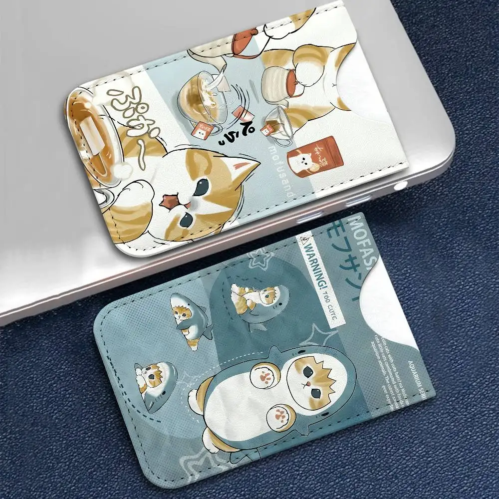 M-M-Mofusand-Cute-Cat-Art PU Leather Slim Credit Card ID Card Organizer Portable Business Card Case for Daily Outdoor Carry