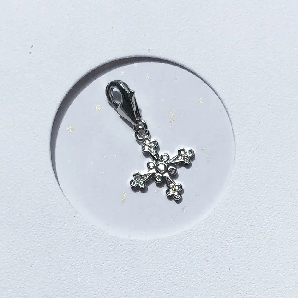 Victorian Cross Dangle Charm จี้สําหรับผู้หญิงผู้ชาย Vintage 925 เงินสเตอร์ลิงเครื่องประดับ Fine