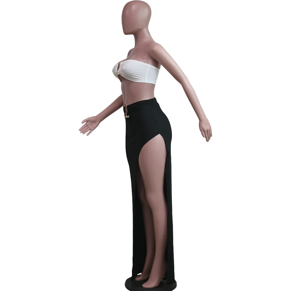Summer Women's Set Sleeveless Chest Wrap Top And Slim-Fit Maxi Dress High Split Suit Comfortable Ladies Two-Piece Outfits