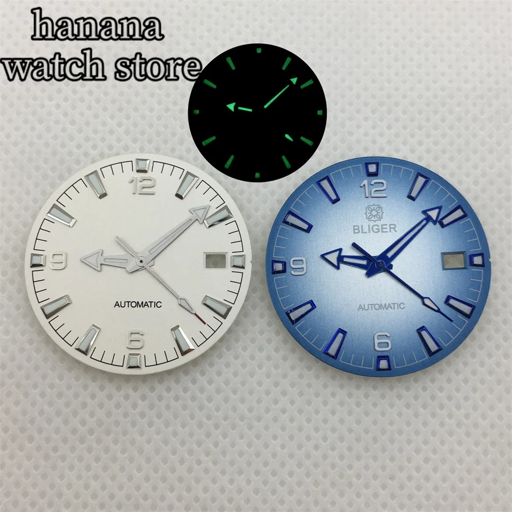 BLIGER 31mm blue white dial luminous dial with NH35 NH36 movement, 3 degree clock crown, 3.8 degree clock crown
