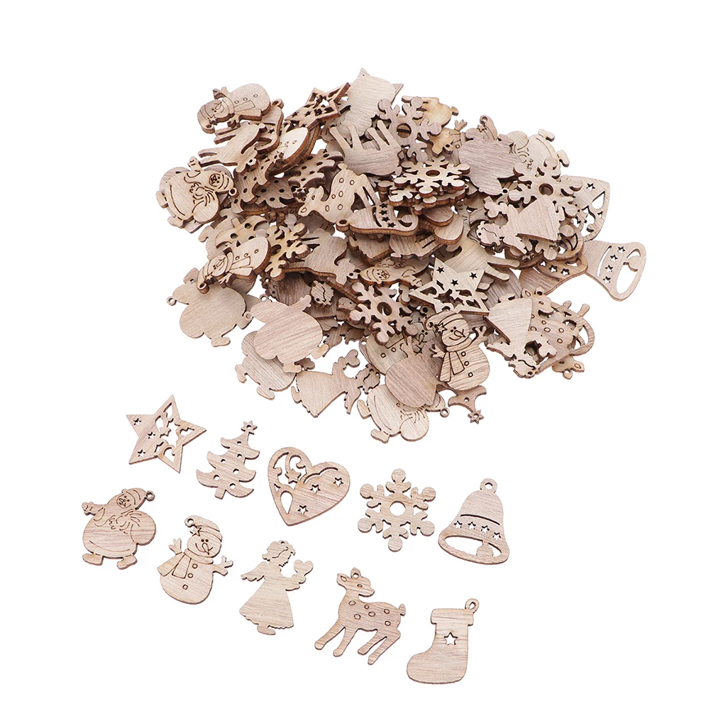 

150Pcs Wood Slice Hanging Ornaments Christmas Decorations for Tree Wall Porch Door DIY Craft Decorative Pendant Xmas Supply