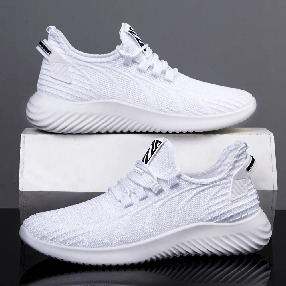 Zapatillas de deporte para hombre, zapatos de verano de malla transpirable, zapatillas deportivas informales para correr para hombre, zapatillas con cordones, zapatos blancos para hombre