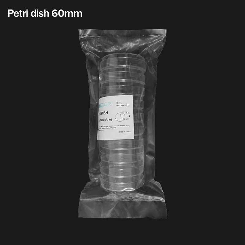 10 buah 60mm piring Petri plastik transparan dengan tutup, perlengkapan Lab ilmiah Biological Dish