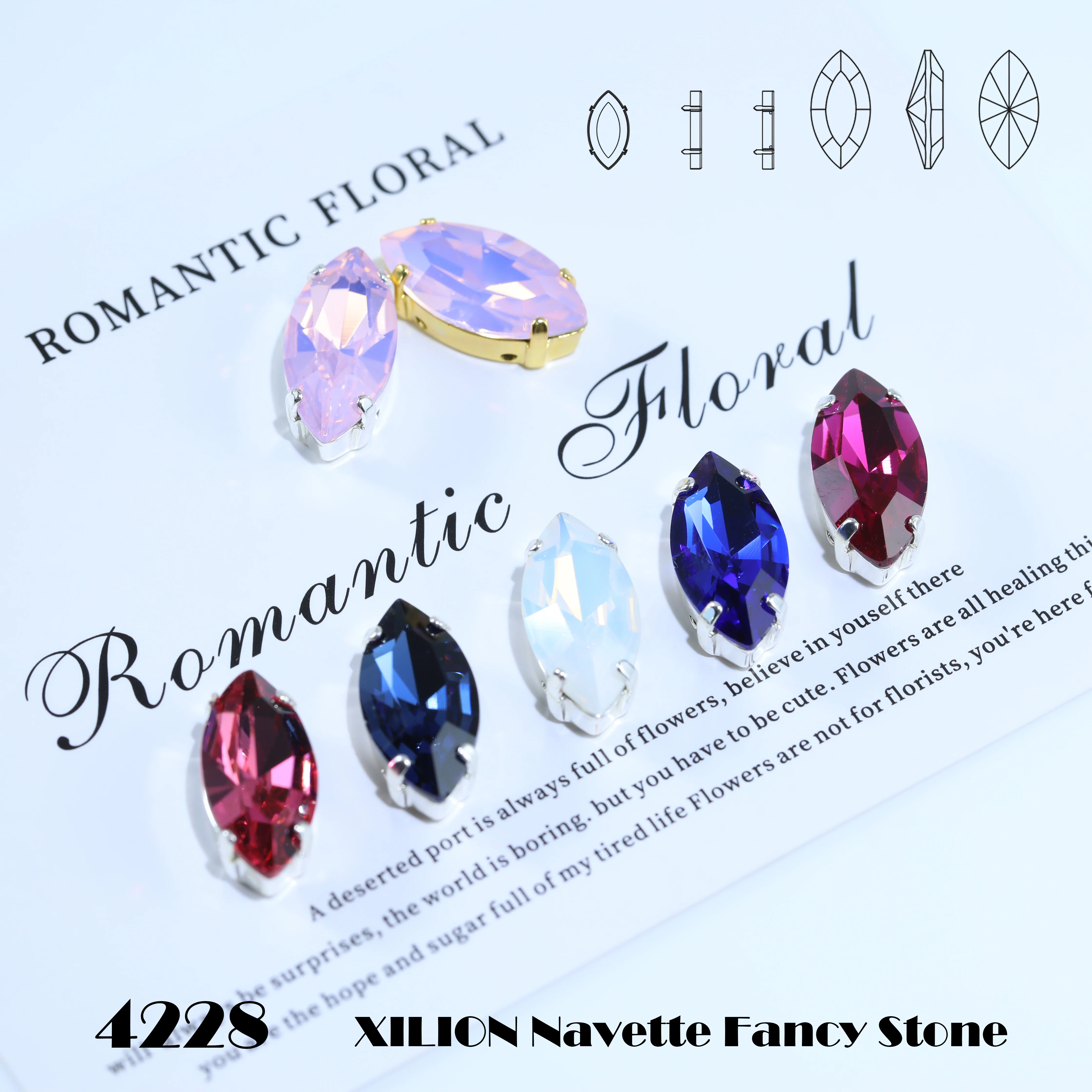 Luxuriöse, hochglänzende Marquise-Strasssteine mit Krappenfassung, Premium-Kristalle für DIY-Ornamente für Hochzeitskleider, Stickereien, Schuhe, Taschen und Kleidungsstücke – Detail 1