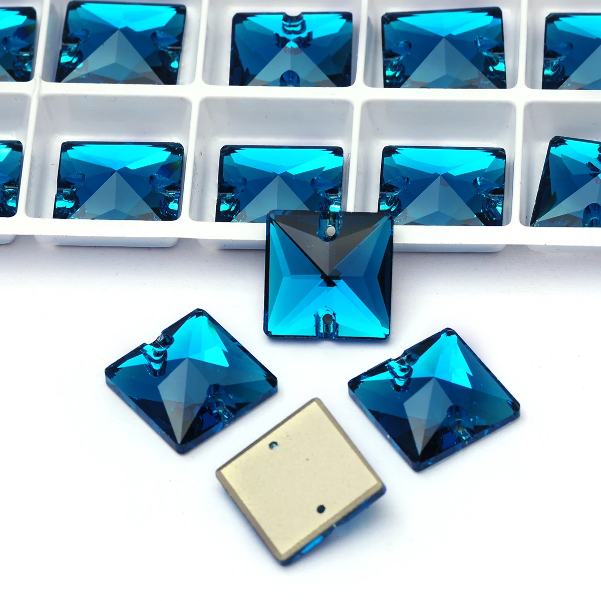 6A Sew on All Sizes Square Shape Blue Zircon Glass Flatback Strass Sewn Rhinestones for Bling T-shirt Wedding Dress
