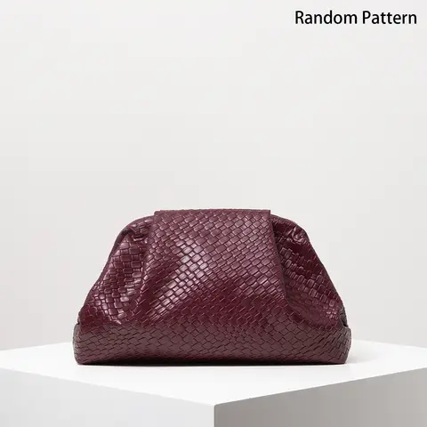 Vintage Artificial Leather Woven Pattern Clutch Bag，Burgundy Bag，Formal Dresses for Women，Large Capacity Women Purse