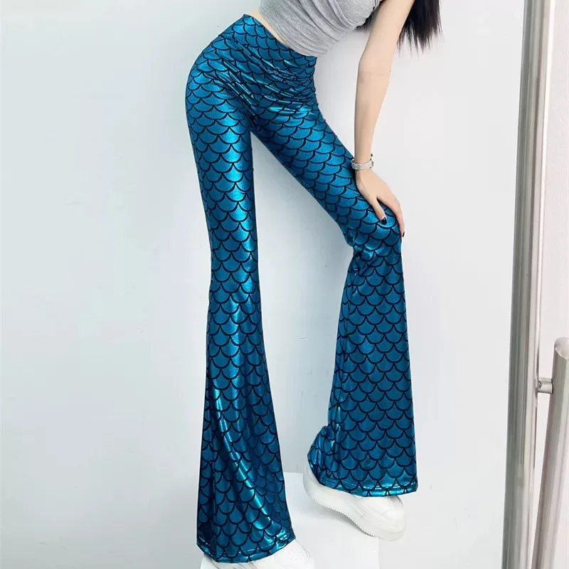 Gilding Fish Scale Pattern Sexy Long Pants Women High Stretch Party Date Night Club Chaming Trousers Ins Chic Y2K Lady Trousers