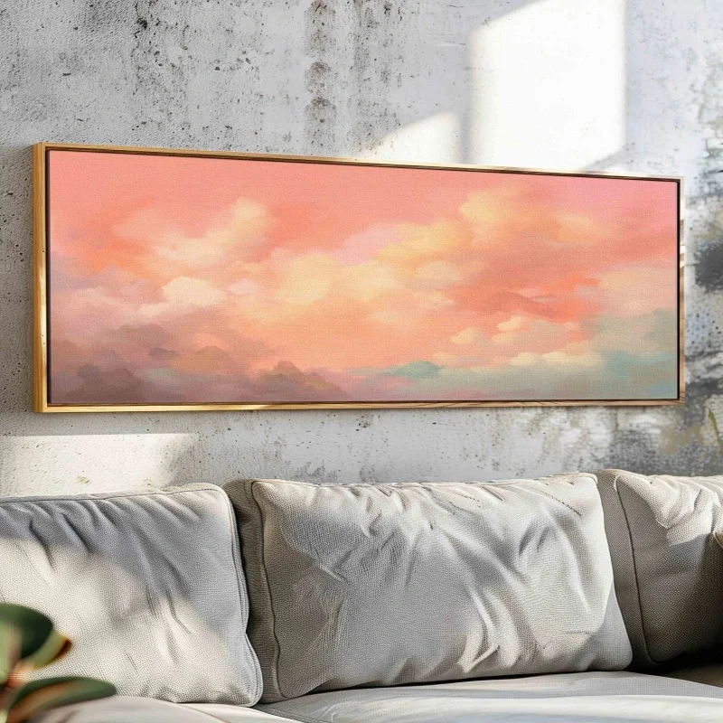 Vintage Moody Clouds, Canvas Poster Minimalist Wall Art Minimalist Panoramic Wall Decor, Modern Farmhouse, Vintage Framed Art