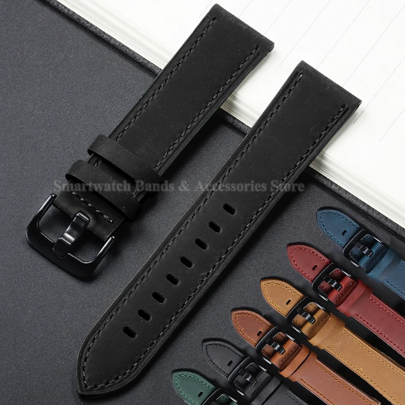 18mm 20mm 22mm 24mm Vintage Leather Strap for Seiko for Huawei Watch GT5/4/3/2 Cowhide Watch Band Men Women Universal Bracelet