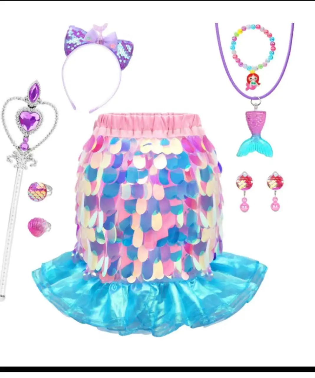 

Sequined Mermaid Tail Skirt for Little Girls, Fluffy Tulle Skirt for Baby Girls, Outfit for Birthday, Festival & Photo Shooting
