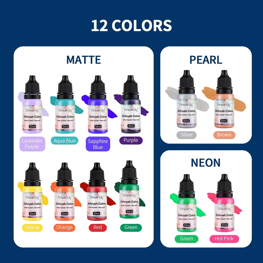 12PCS DIY Airbrush Nail Art Inks Acrylic Paint Ink Set Airbrush Pigments for Spray Art Nail Stencils Painting Nail Tools 10ml