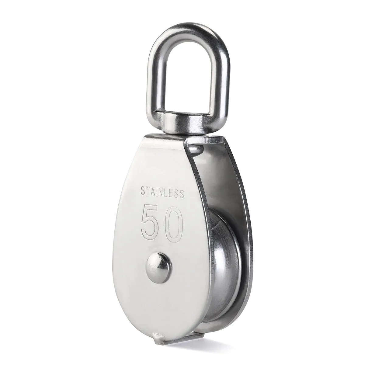 Stainless Steel Single Sheave Pulley Roller 50Mm Wheel Diameter 13.5mm Width 127Mm Height 20Mm Eye Silver 400Kg Load Capacity