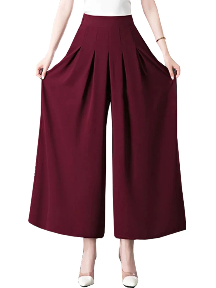 Korean Version High-Quality Elastic High Waisted Chiffon Wide leg Pants for Spring and Summer Women\'s Loose Straight Leg Pants