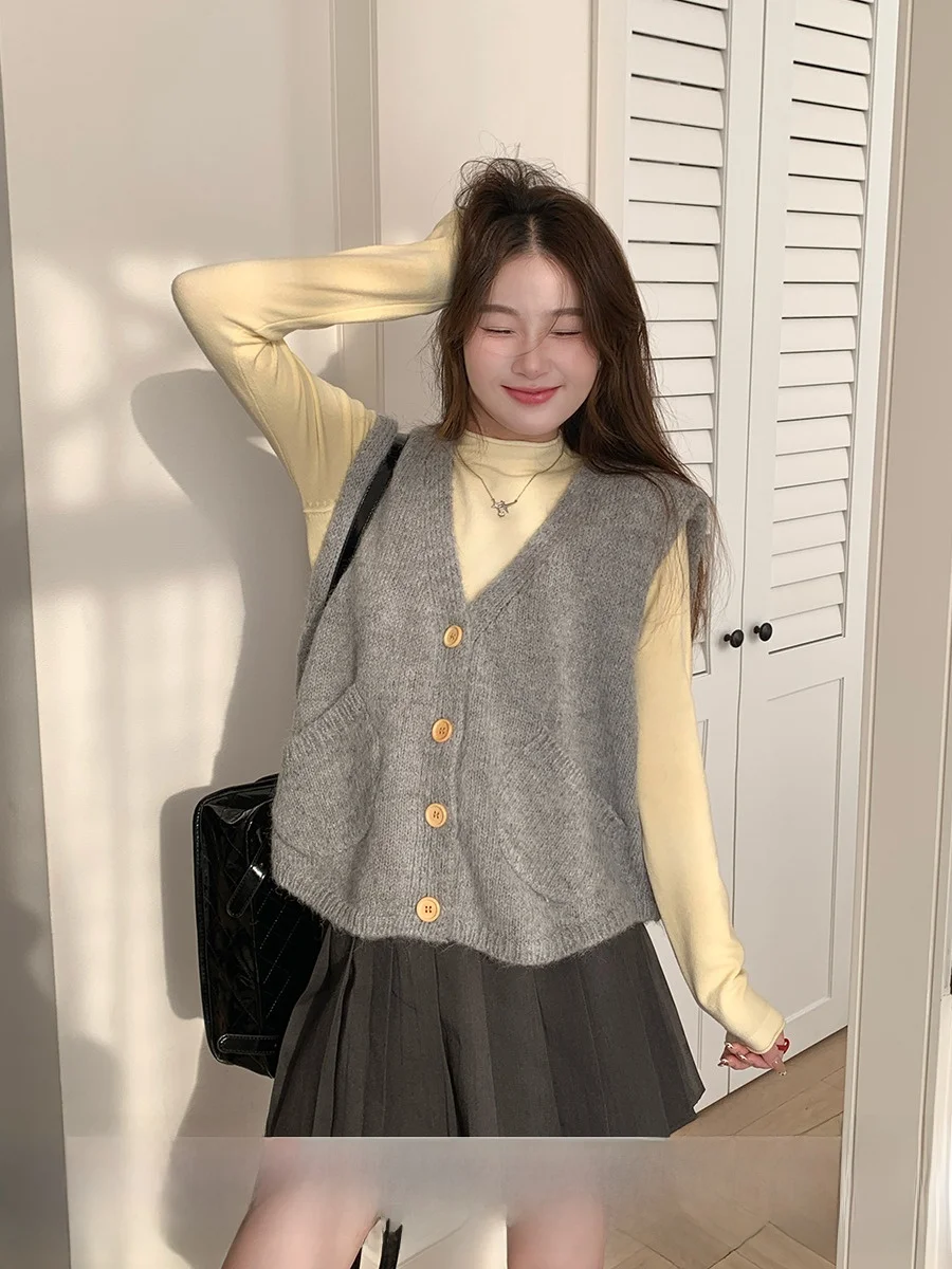 

Su San San женский вязаный свитер, жилет V-Ne, верхняя одежда, многослойный верх, весенне-осеннее новое поступление, ort Sle